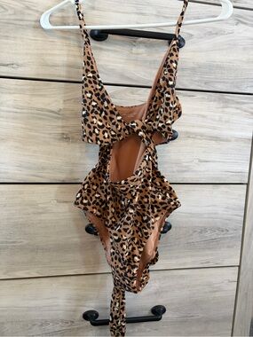 aerie Leopard Print One-Piece wrap swimsuit- Brown & Black Small